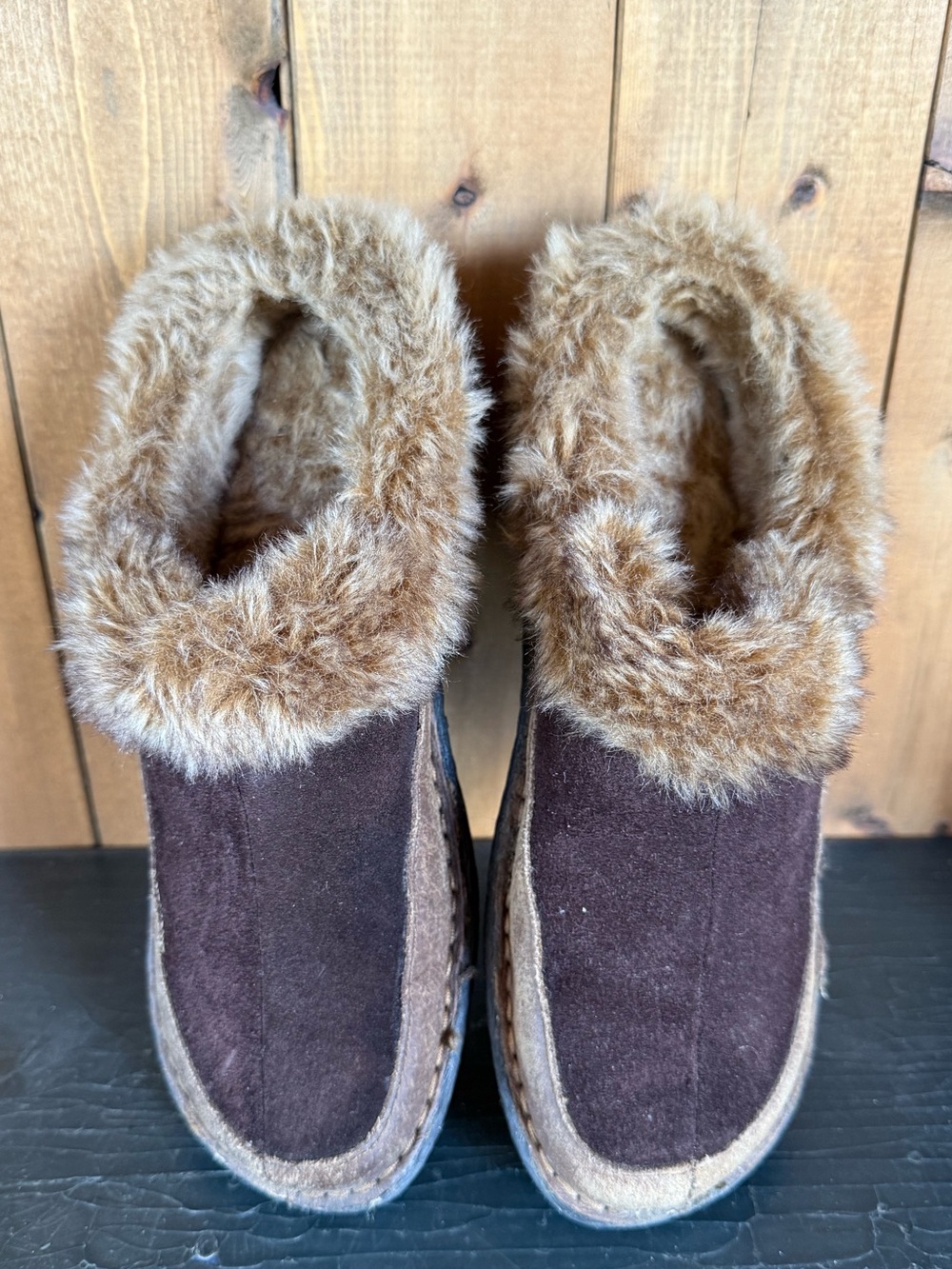 BOC Born Concept Slip-on Faux Fur Lined Suede Leather Slipper Brown 6 - Picture 4 of 5